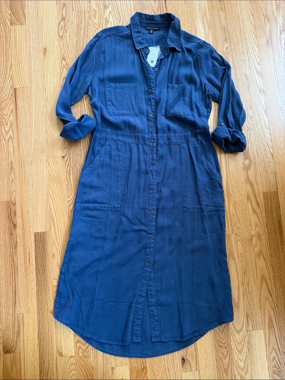 Saks Fifth Avenue Navy Button-Front Shirt Dress Lyocell